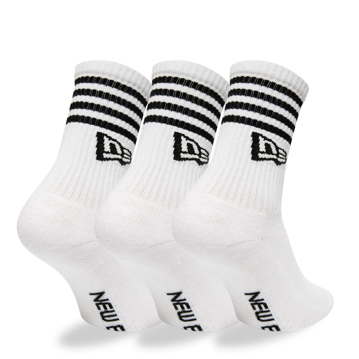 New Era Stripe 3 Pack Crew White Socks-zelvios