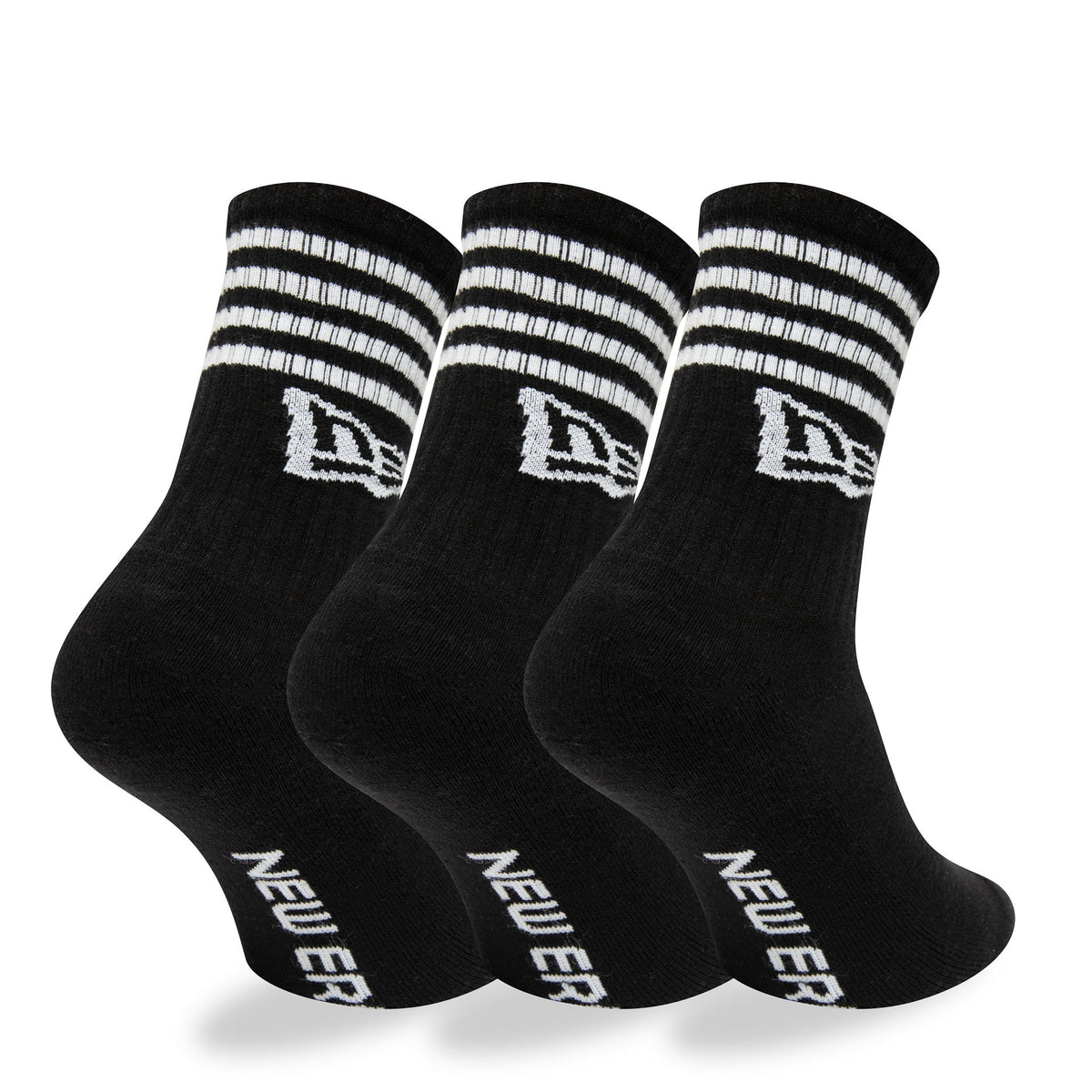 New Era Stripe 3 Pack Crew Black Socks-zelvios