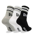 New Era Retro Stripe 3 Pack Crew Black, Grey and White Socks-zelvios