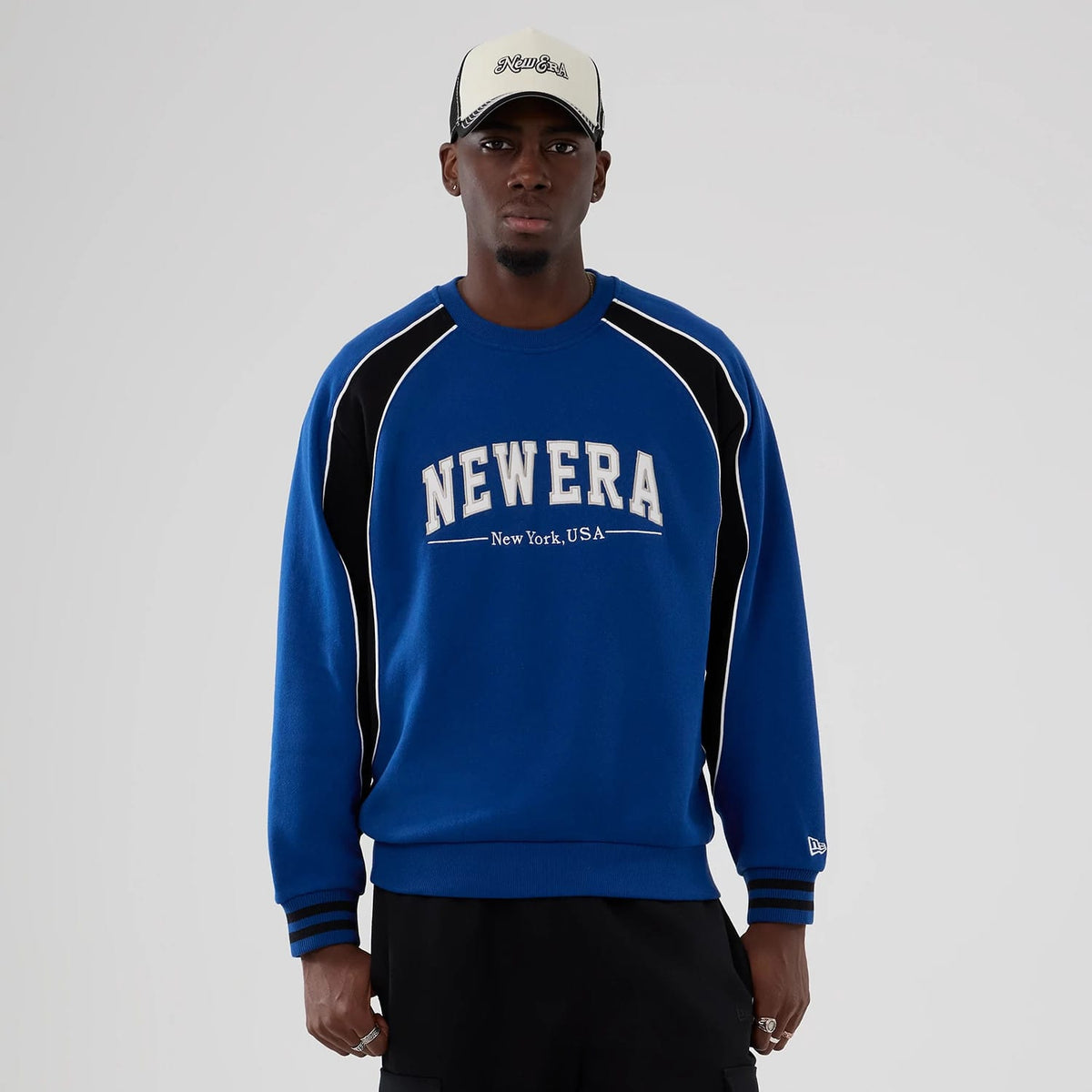 New Era Colour Block Navy Crew Neck Sweater-zelvios
