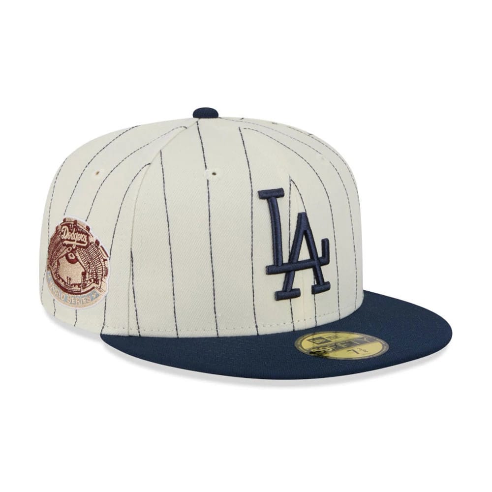 LA Dodgers MLB Stripes Cream 59FIFTY Fitted Cap-zelvios
