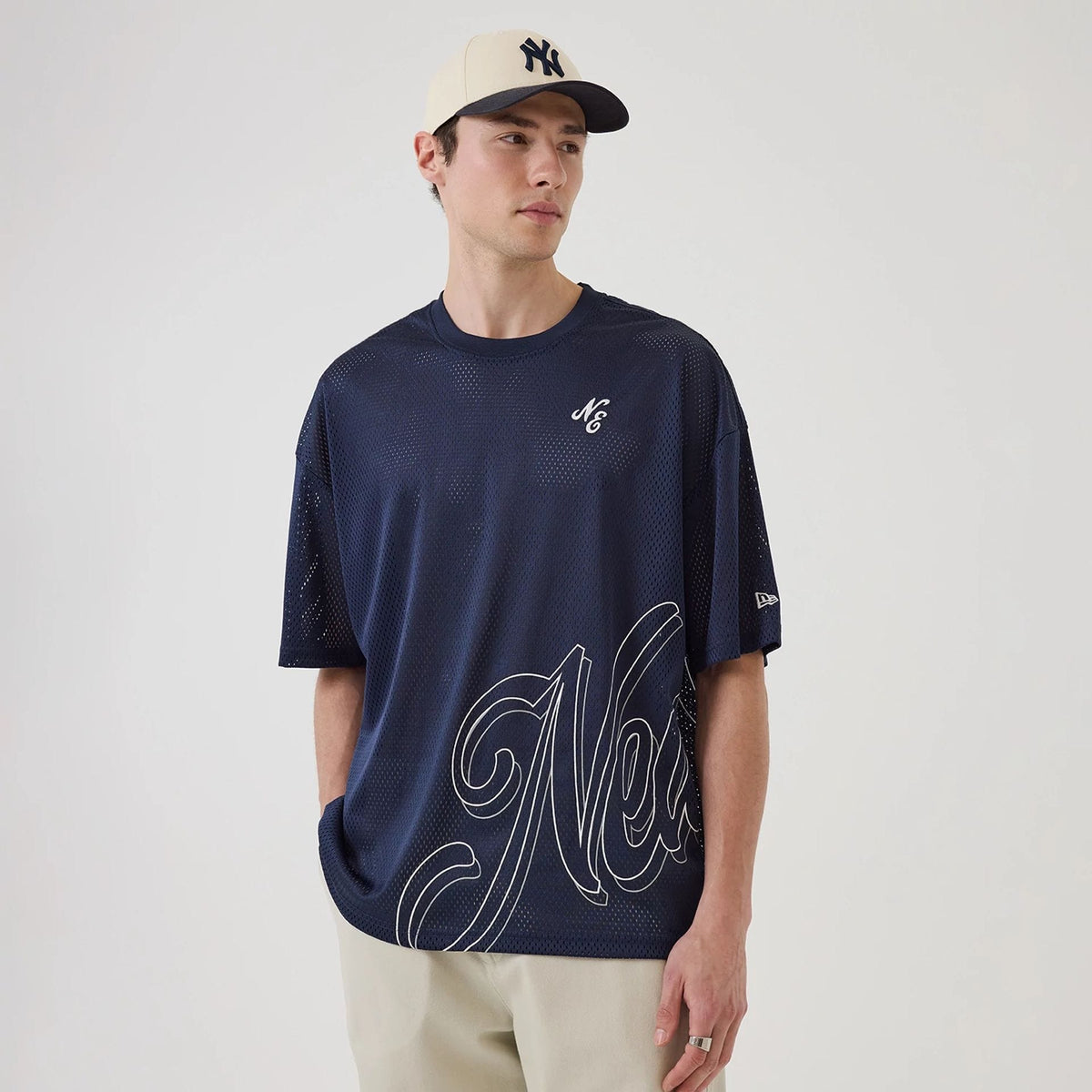 New Era Mix League Blue Oversized Mesh T-Shirt-zelvios