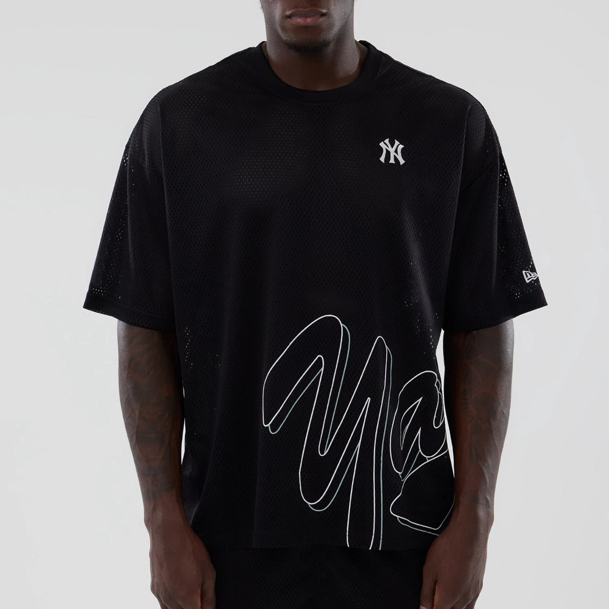 New York Yankees MLB Mix League Black Oversized Mesh T-Shirt-zelvios