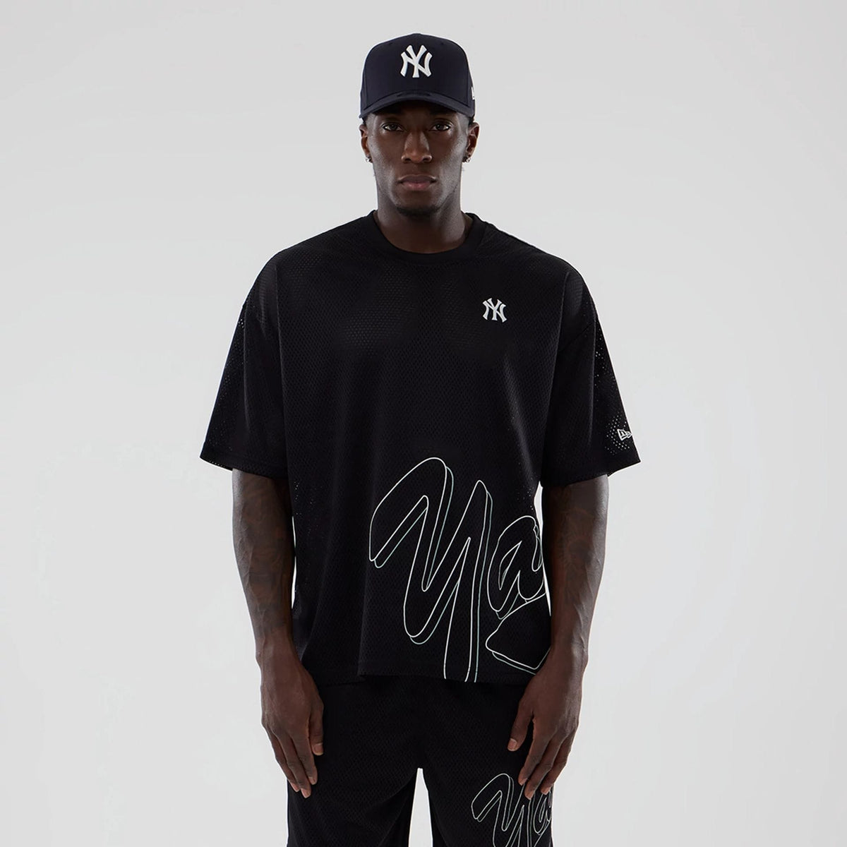 New York Yankees MLB Mix League Black Oversized Mesh T-Shirt-zelvios