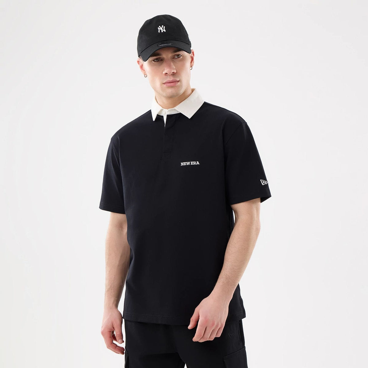 New Era Black Short Sleeve Rugby Shirt-zelvios