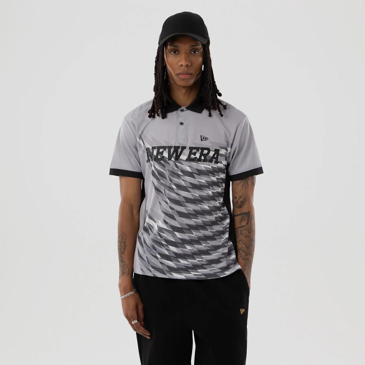 New Era Grid Grey Polo T-Shirt-zelvios