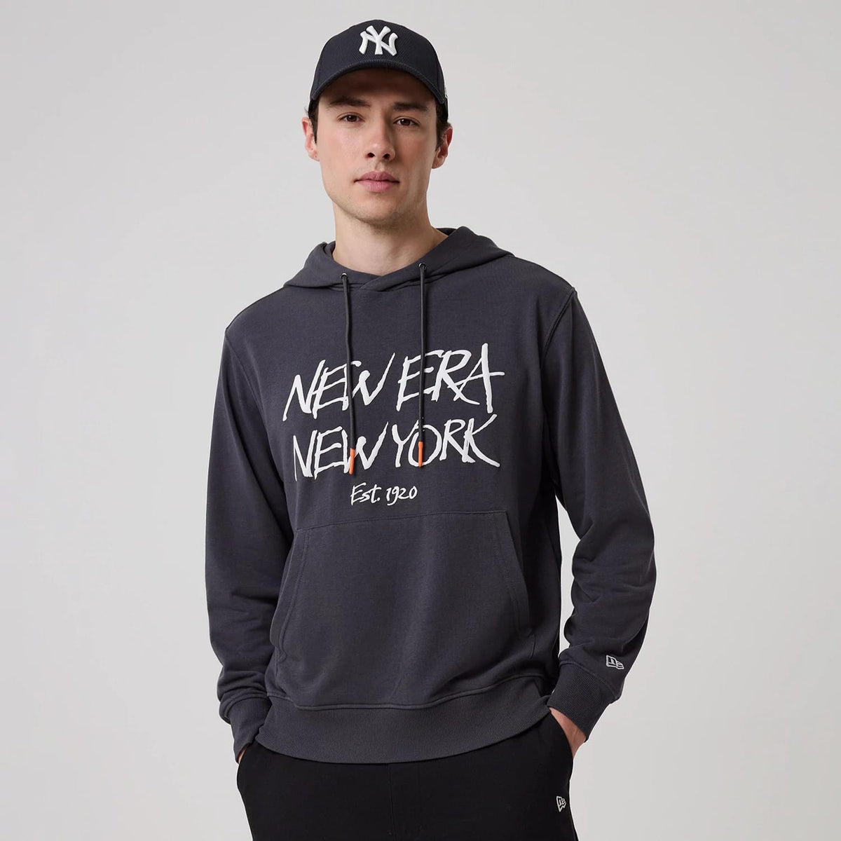 New Era New York Dark Grey Oversized Pullover Hoodie-zelvios