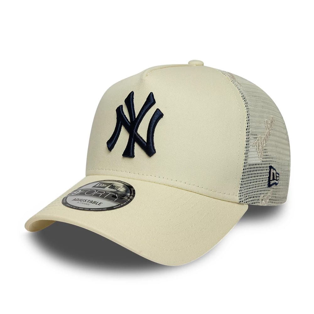 New York Yankees MLB Mesh Cream 9FORTY A-Frame Trucker Adjustable Cap-zelvios
