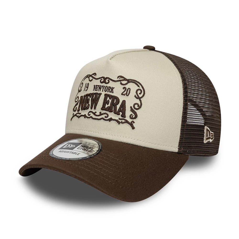 New Era Frame Logo Dark Brown 9FORTY A-Frame Trucker Adjustable Cap-zelvios