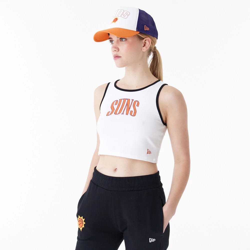 Phoenix Suns Womens NBA Team Wordmark White Crop Tank Top-zelvios