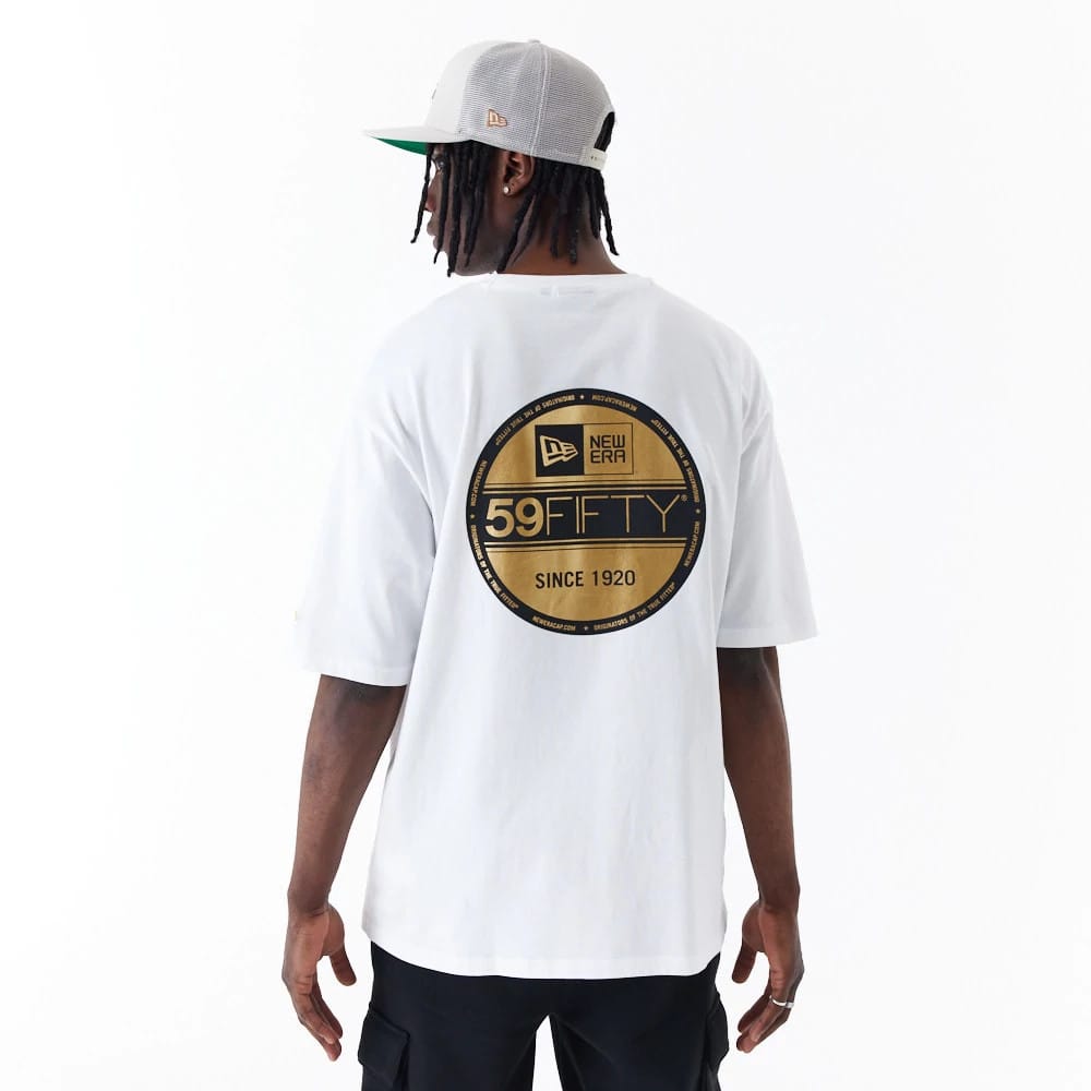 New Era Sticker White Oversized T-Shirt-zelvios