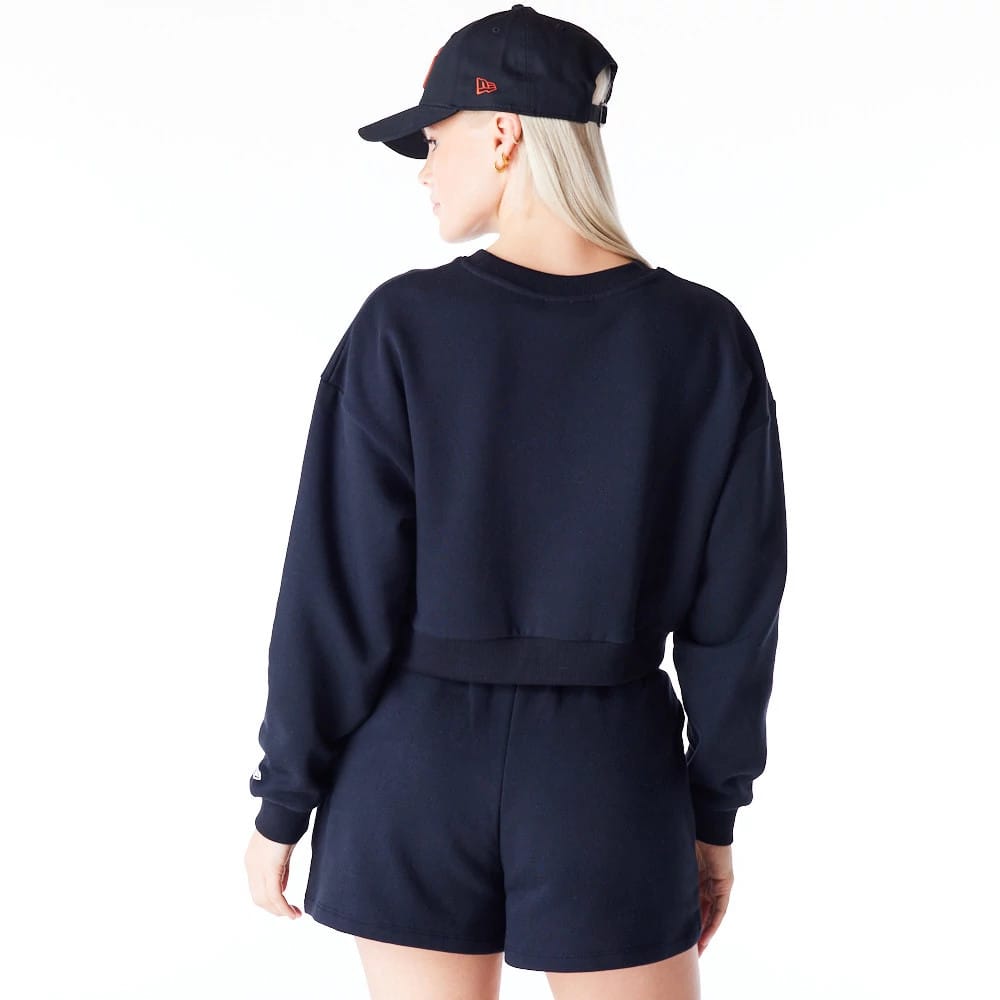 New York Yankees Womens MLB League Essential Black Crop Crew Neck Sweatshirt-zelvios