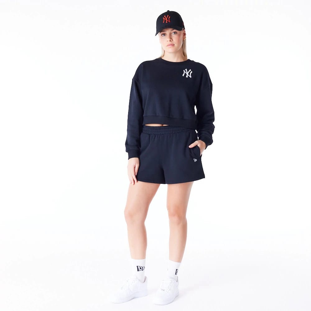 New York Yankees Womens MLB League Essential Black Crop Crew Neck Sweatshirt-zelvios