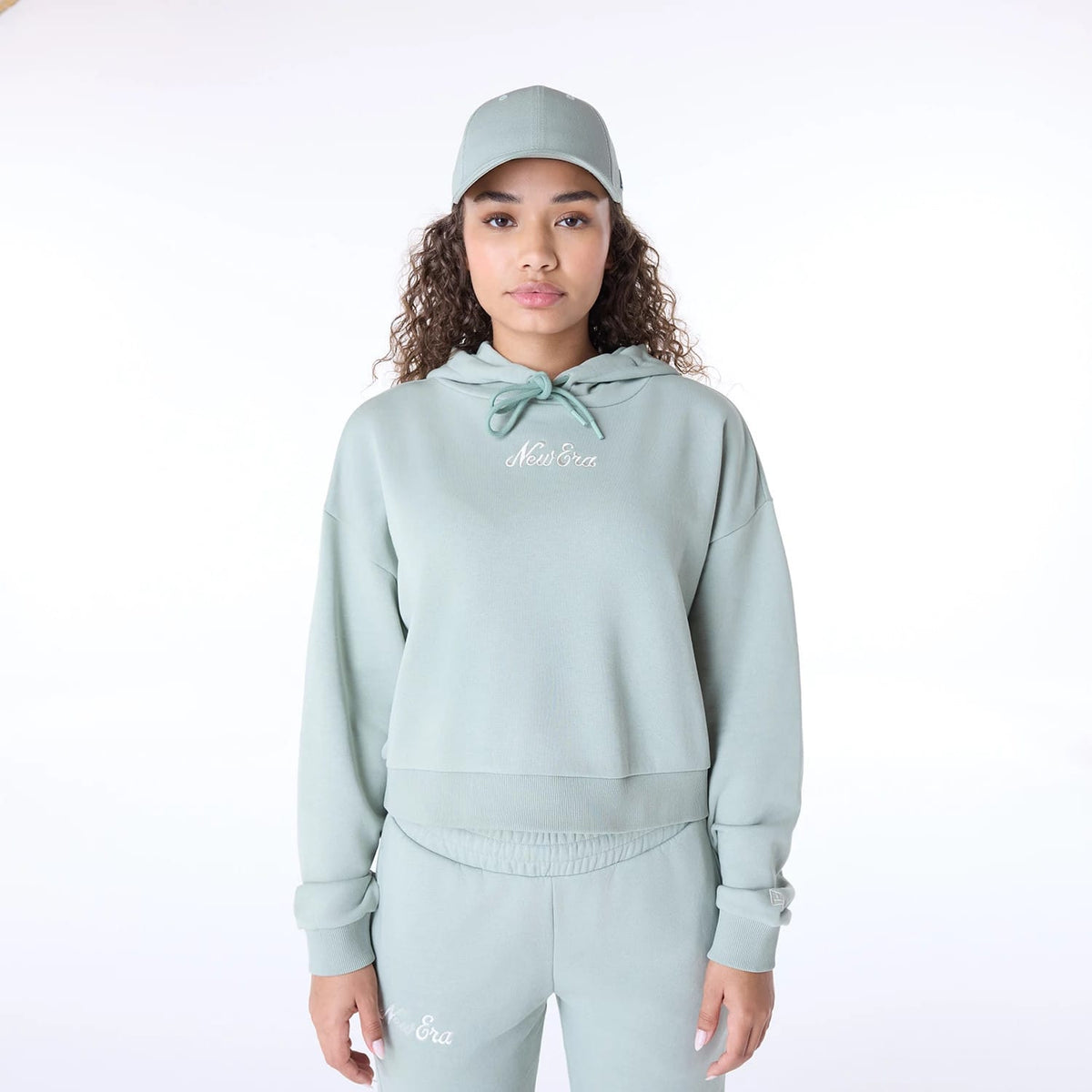 Womens New Era Script Pastel Green Pullover Hoodie-zelvios