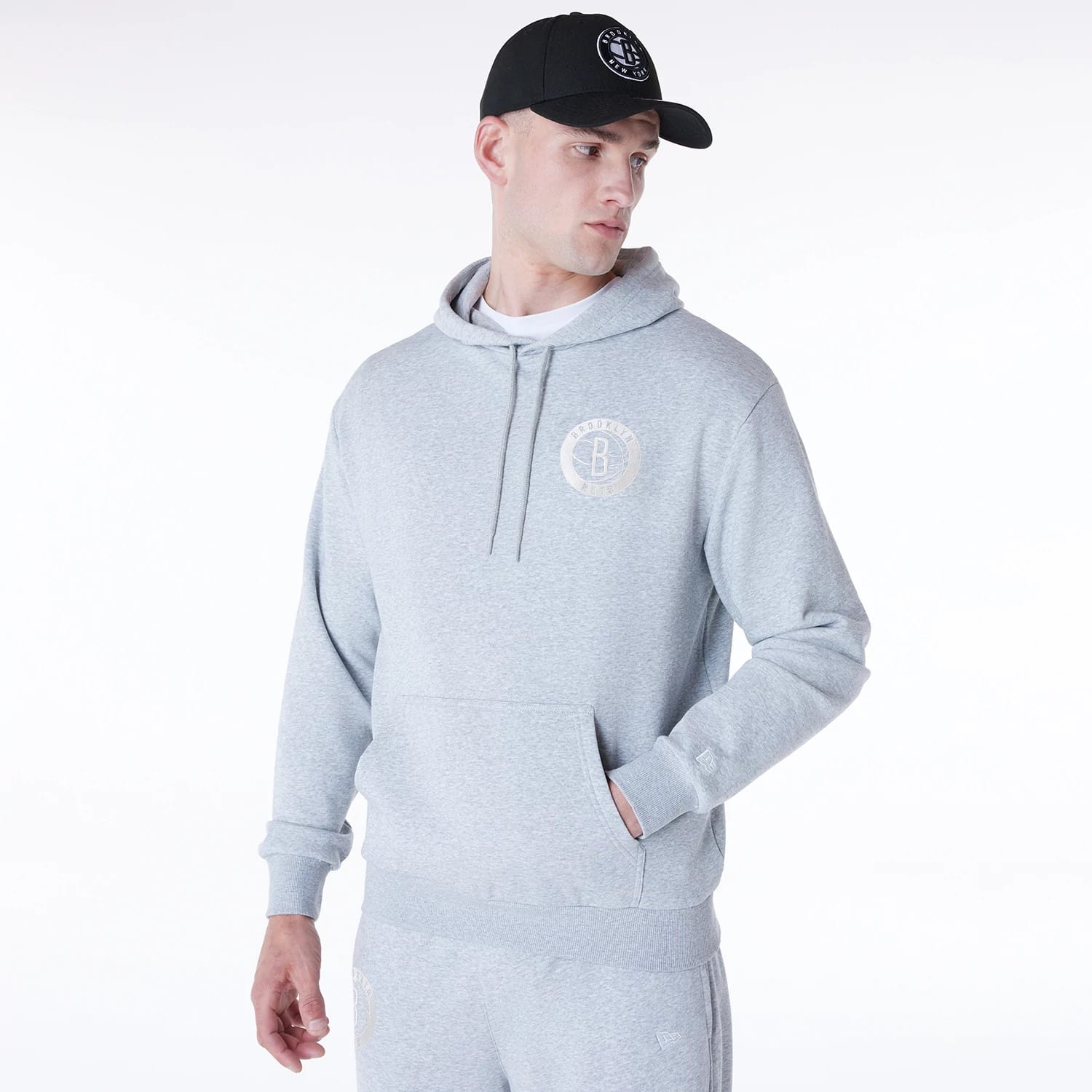 Brooklyn Nets NBA League Essential Grey Oversized Pullover Hoodie-kentox