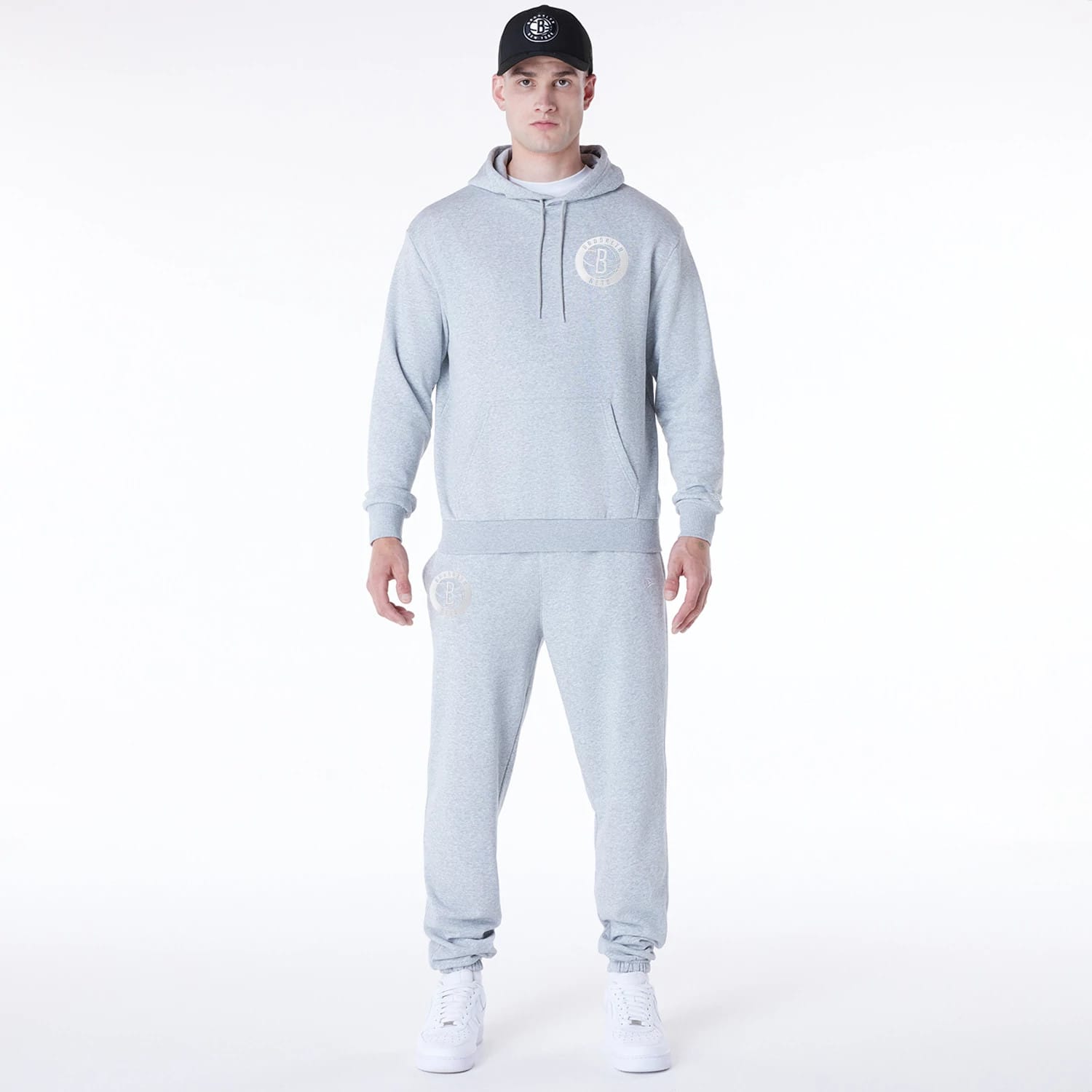 Brooklyn Nets NBA League Essential Grey Oversized Pullover Hoodie-kentox
