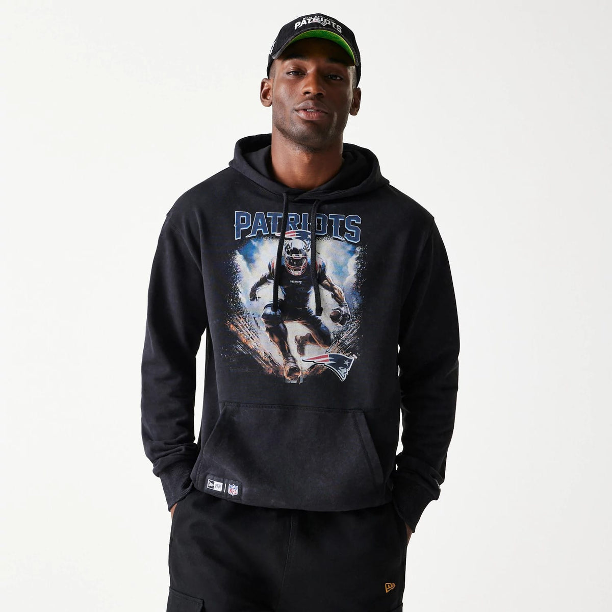 New England Patriots NFL Games Premium Apparel Black Oversized Pullover Hoodie-zelvios