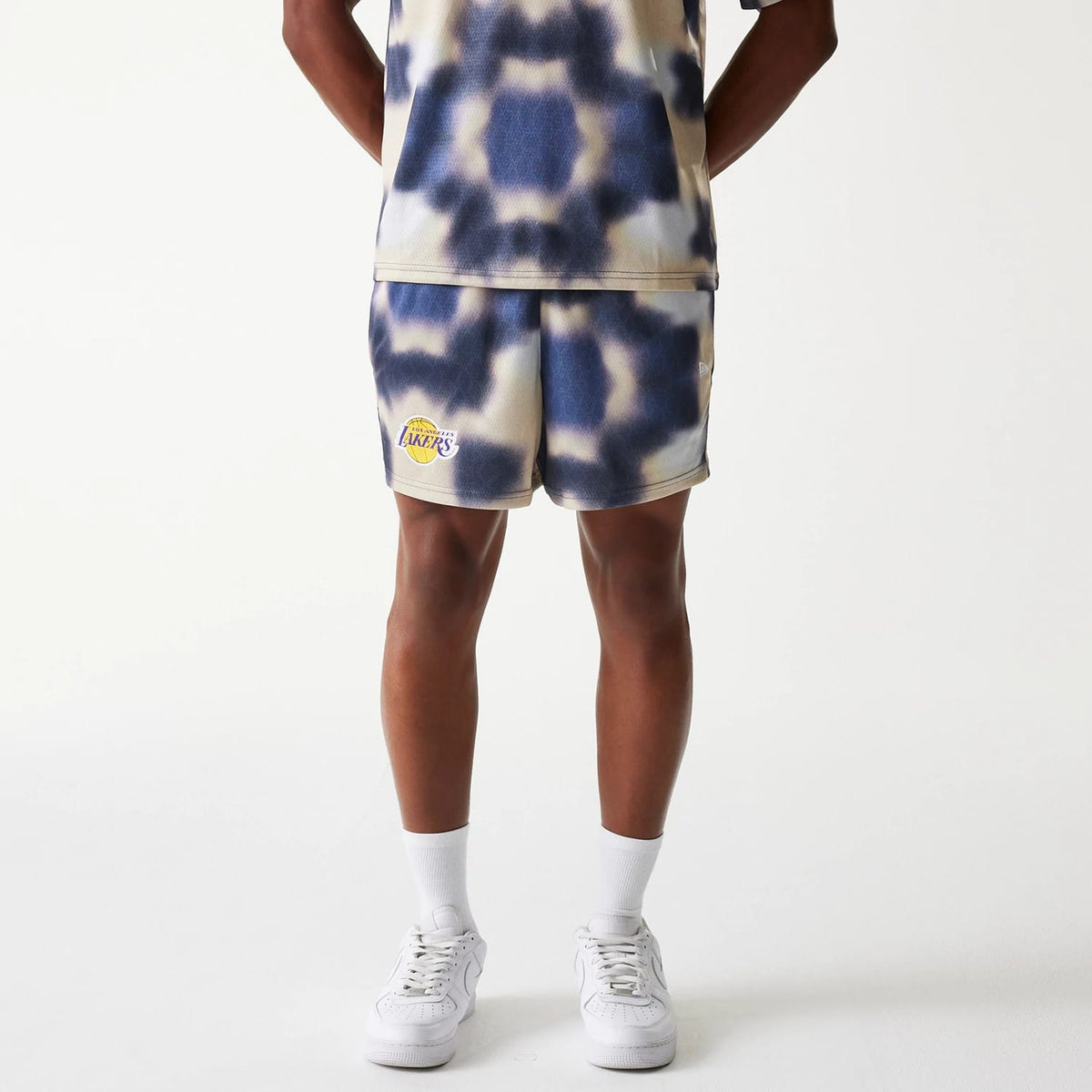LA Lakers NBA All Over Print Cream Shorts-zelvios