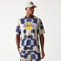 LA Lakers NBA All Over Print Cream Oversized T-Shirt-zelvios