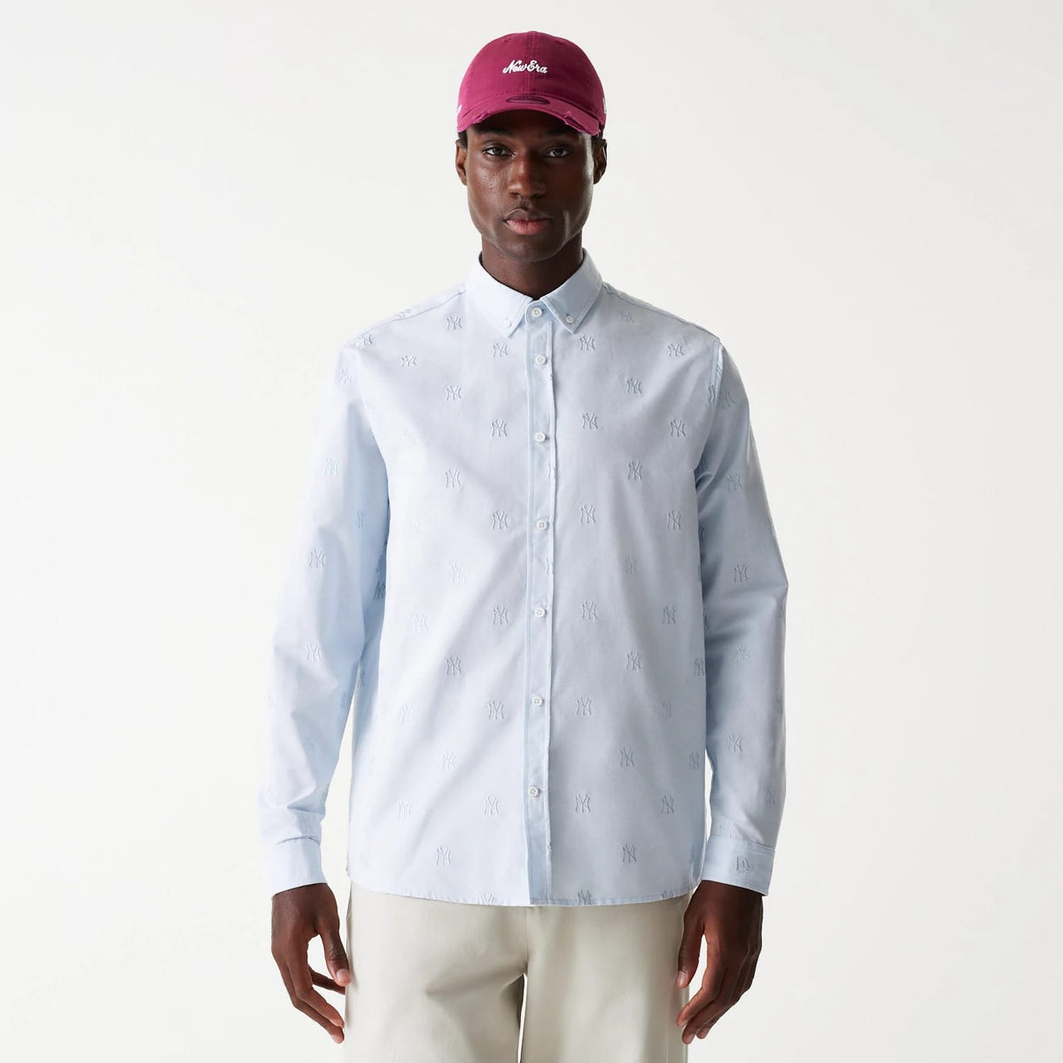 New York Yankees MLB Monogram Pastel Blue Long Sleeve Shirt-zelvios