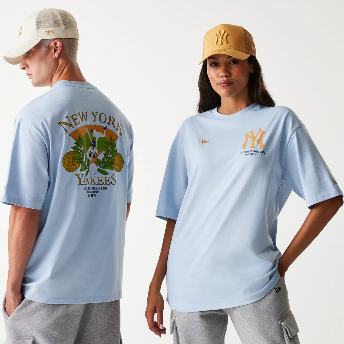 New York Yankees MLB Baseball Graphic Pastel Blue Oversized T-Shirt-zelvios