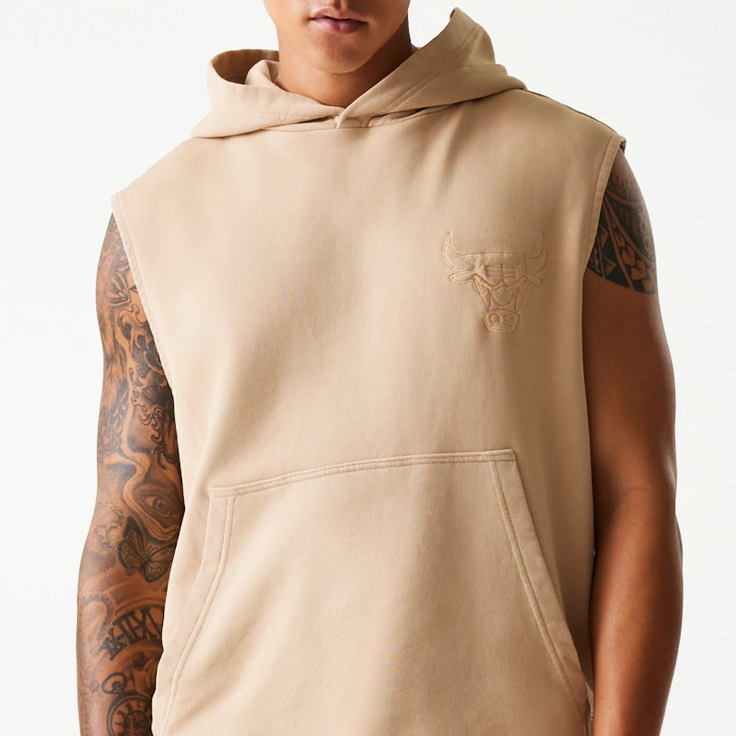 Chicago Bulls NBA Washed Beige Sleeveless Hoodie-kentox