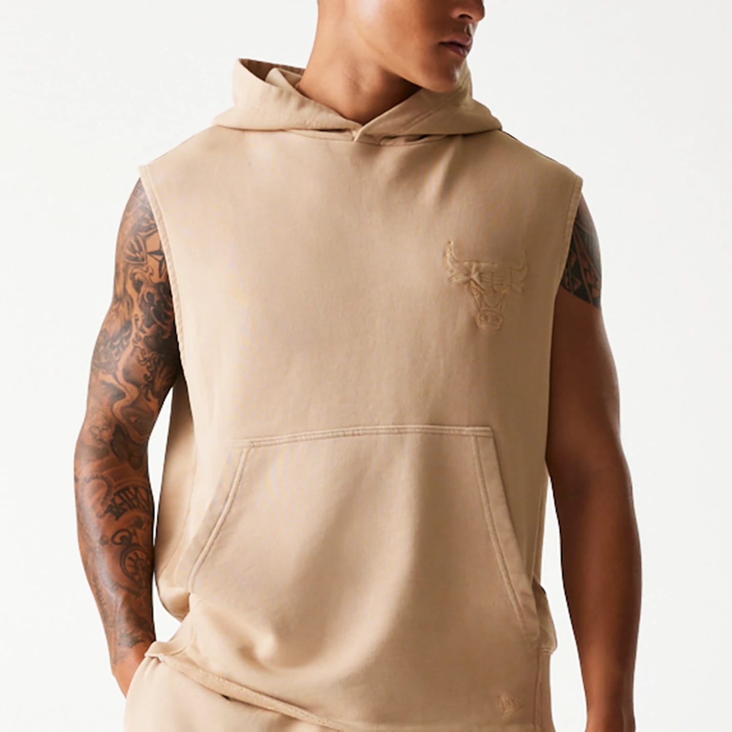 Chicago Bulls NBA Washed Beige Sleeveless Hoodie-kentox