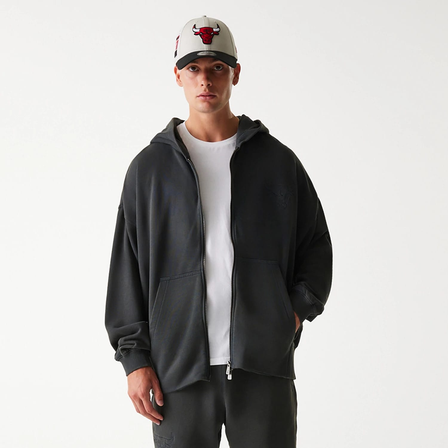 Chicago Bulls NBA Washed Grey Full Zip Hoodie-kentox