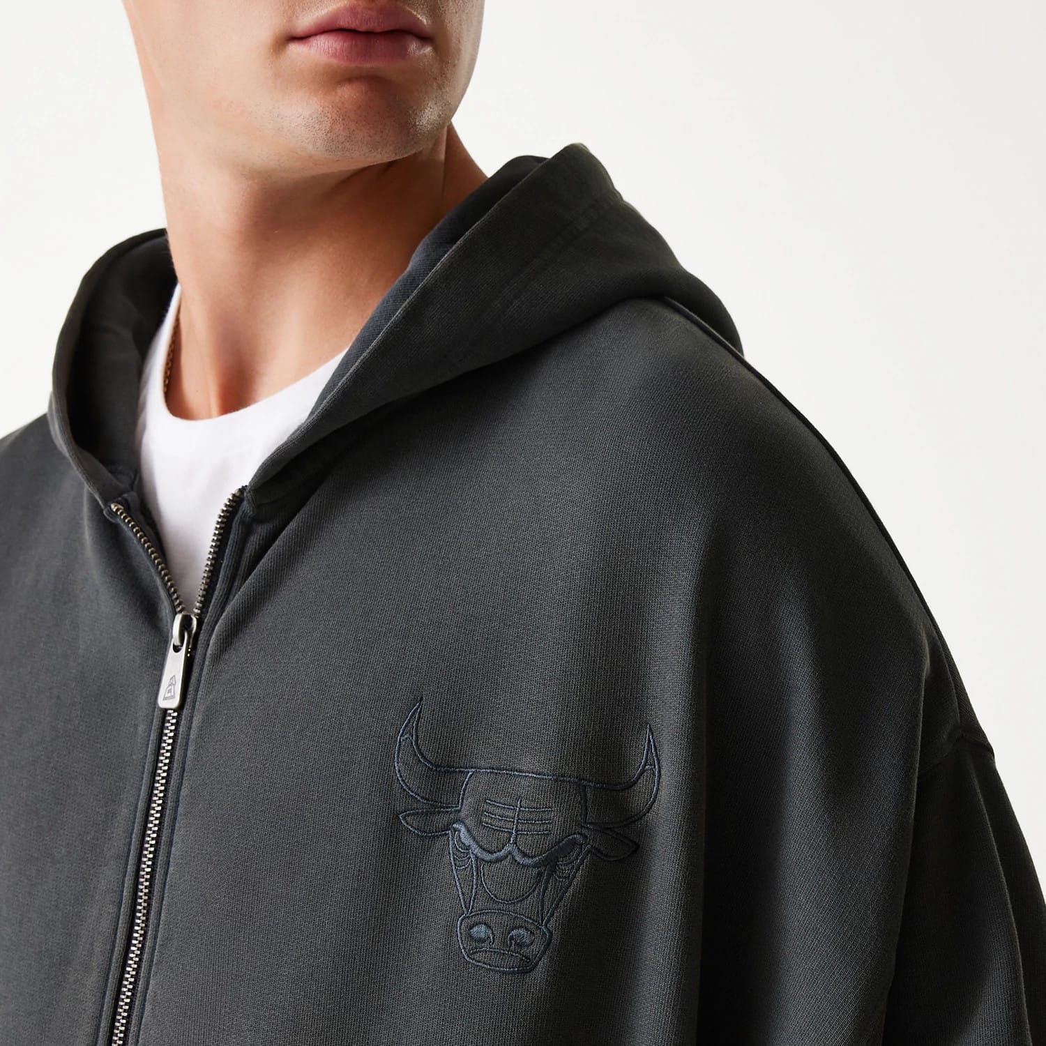 Chicago Bulls NBA Washed Grey Full Zip Hoodie-kentox