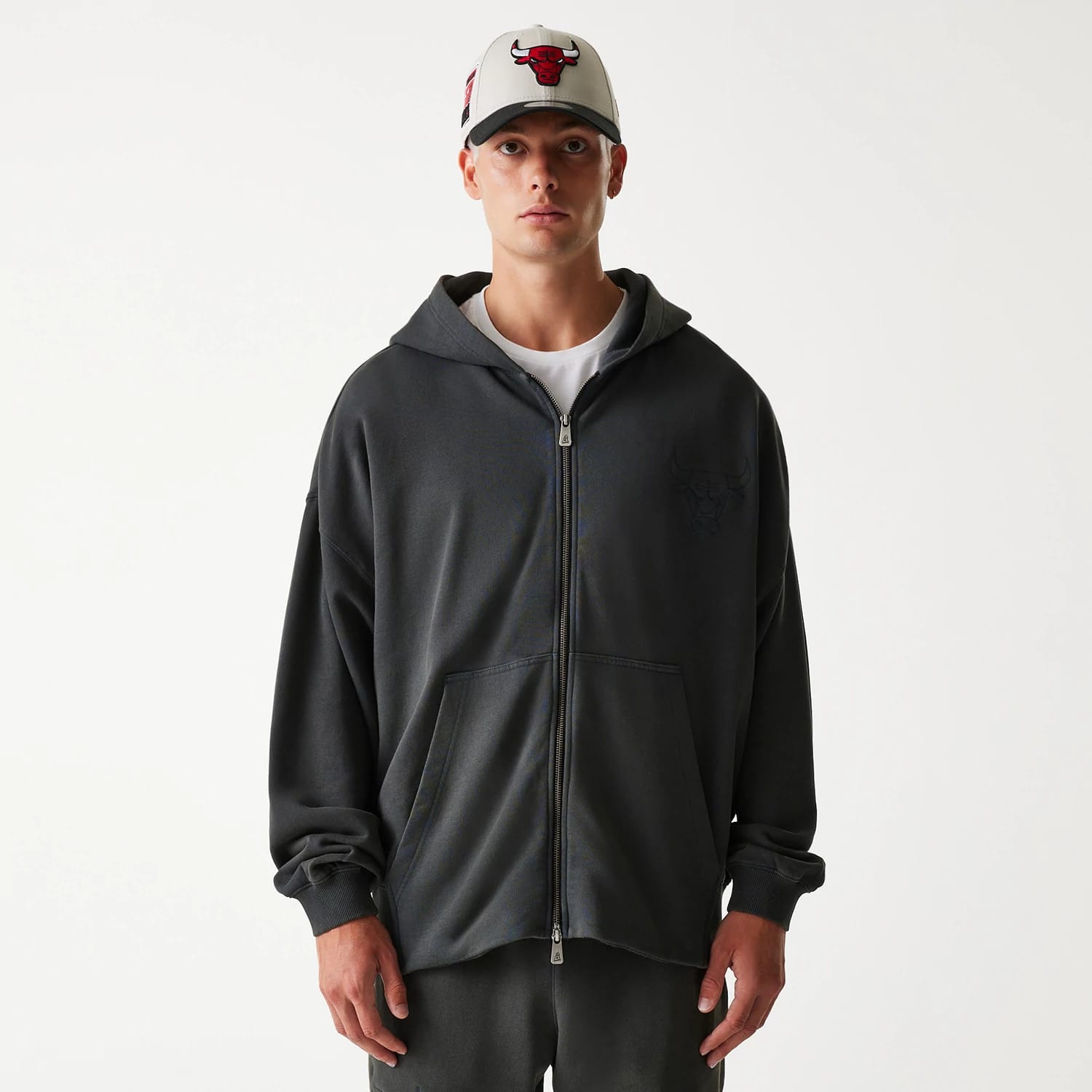Chicago Bulls NBA Washed Grey Full Zip Hoodie-kentox
