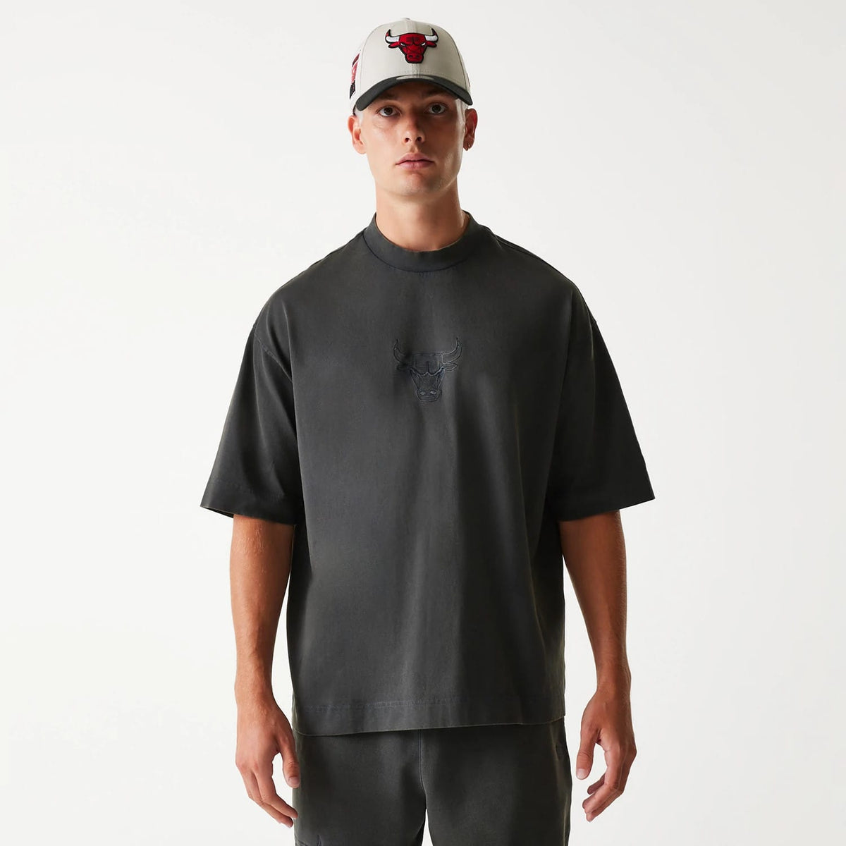Chicago Bulls NBA Washed Grey Box T-Shirt-zelvios