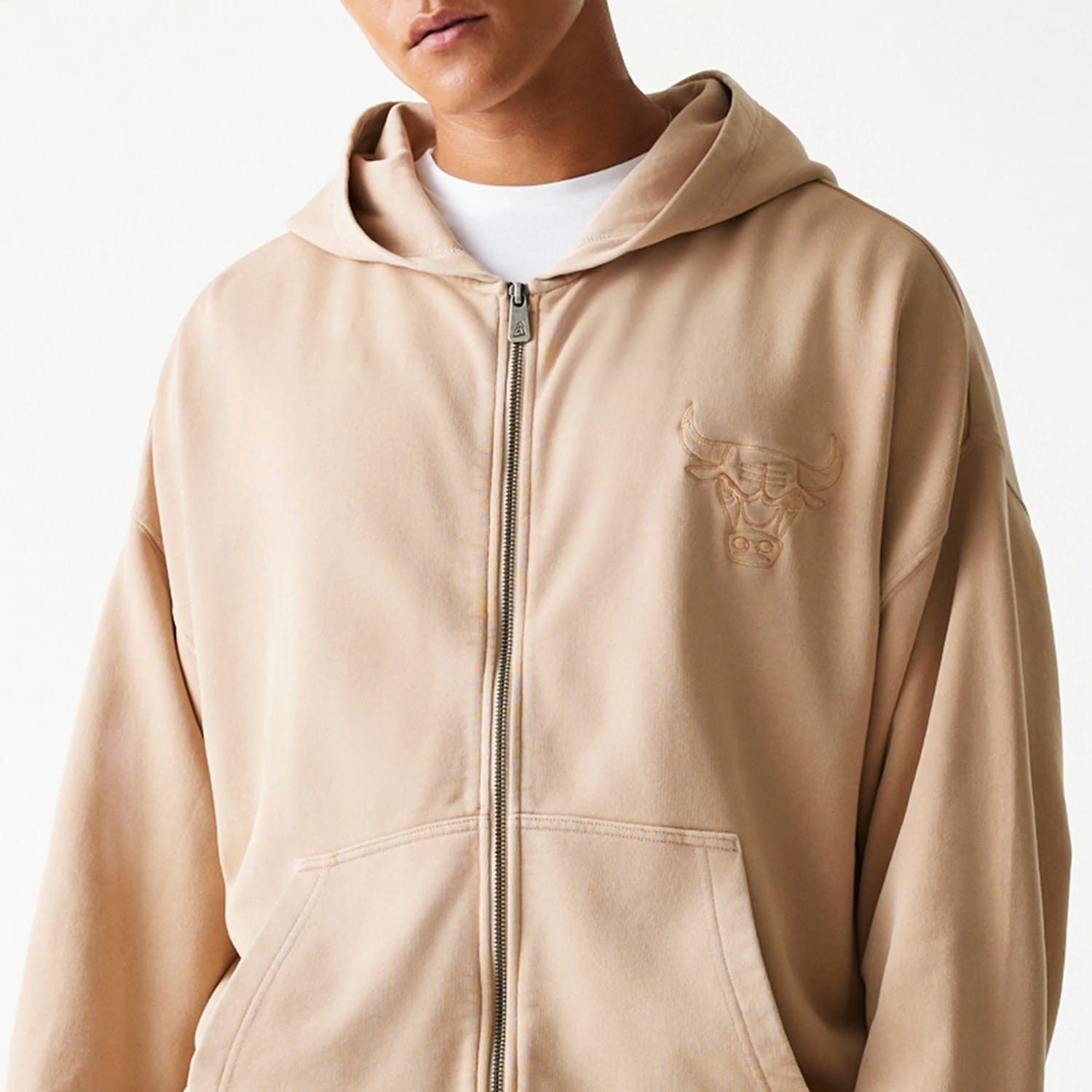 Chicago Bulls NBA Washed Beige Full Zip Hoodie-kentox