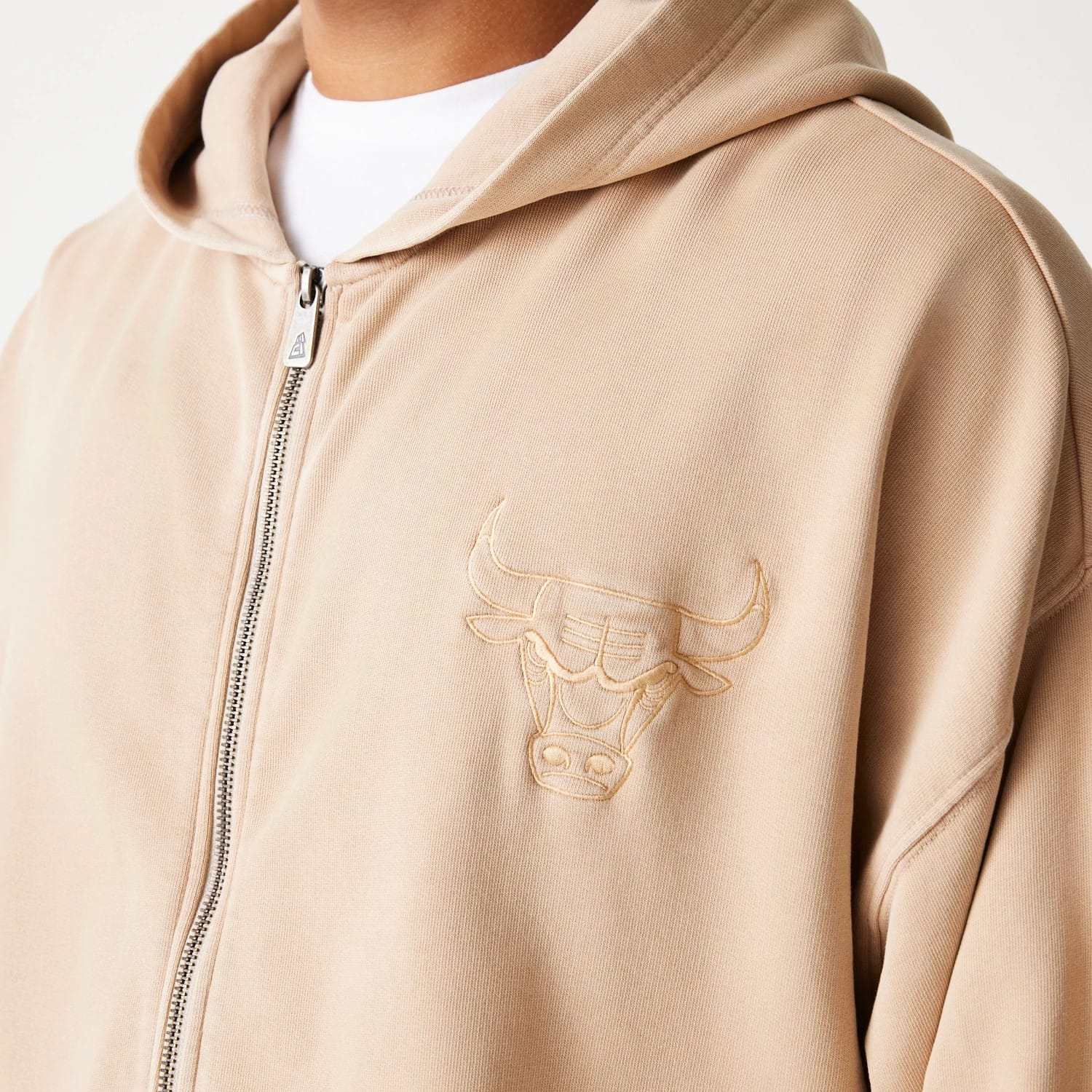 Chicago Bulls NBA Washed Beige Full Zip Hoodie-kentox