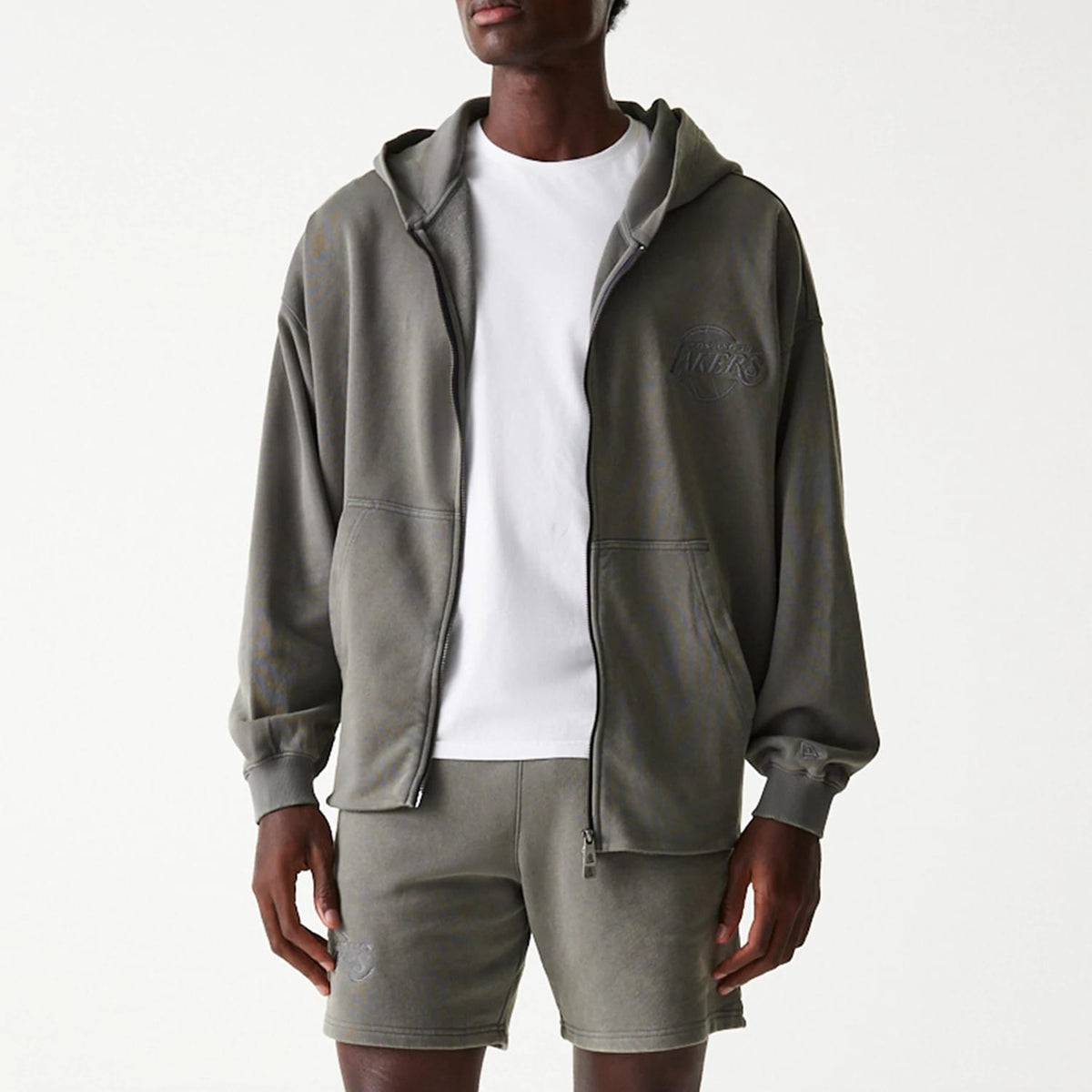 LA Lakers NBA Washed Grey Full Zip Hoodie-zelvios