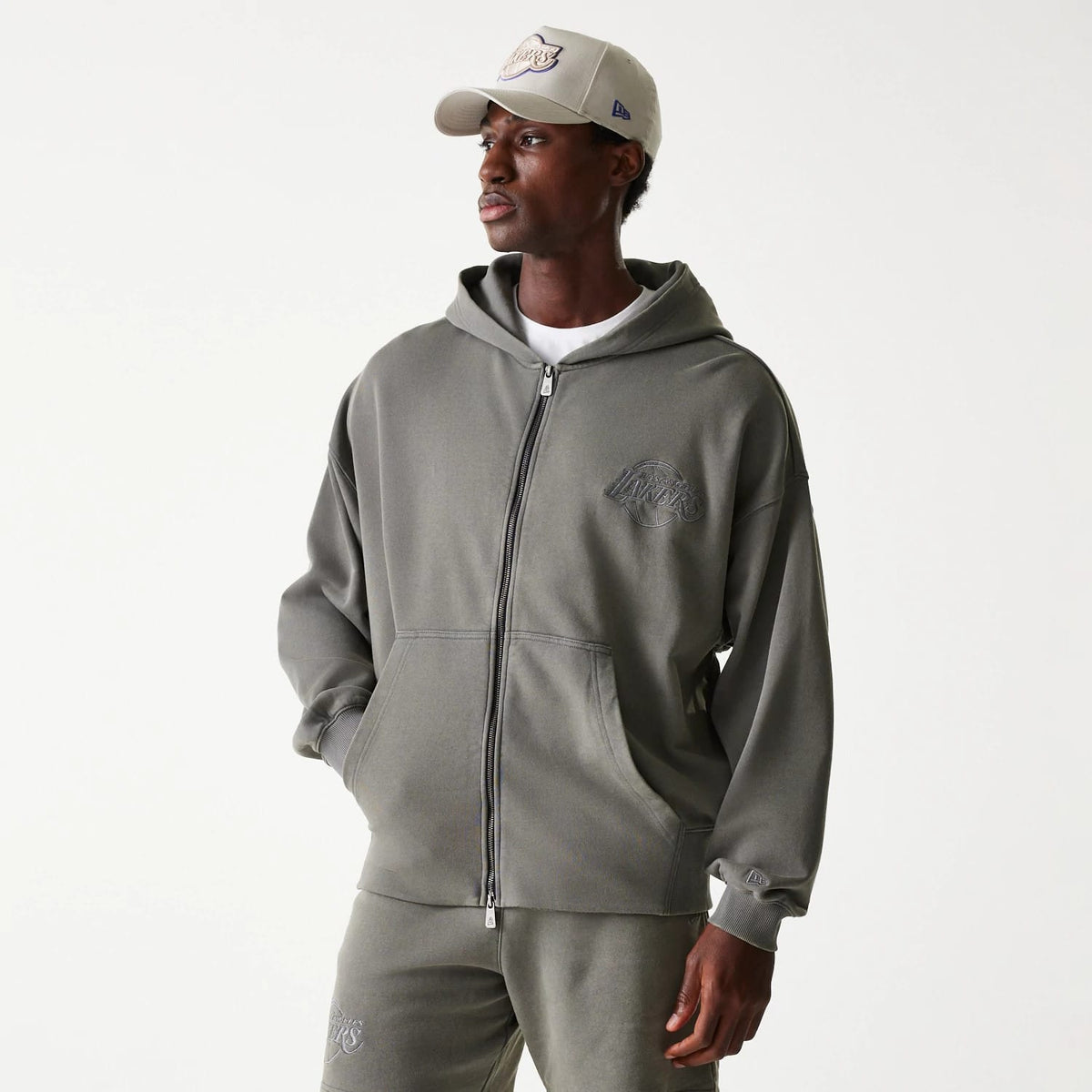 LA Lakers NBA Washed Grey Full Zip Hoodie-zelvios