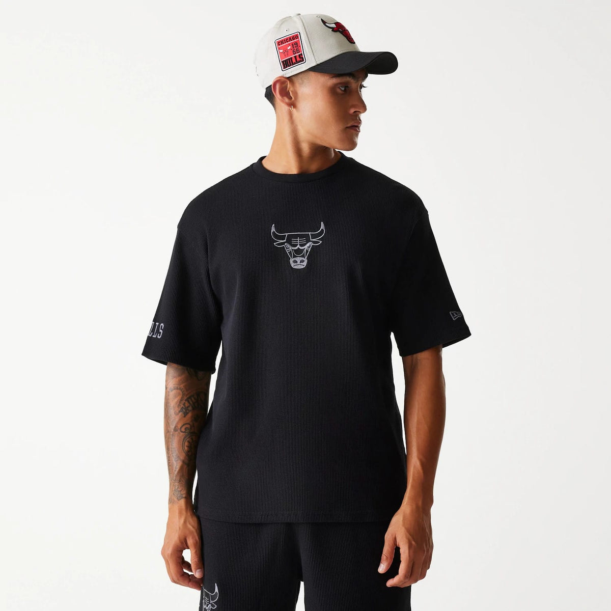 Chicago Bulls NBA Waffle Black Oversized T-Shirt-zelvios