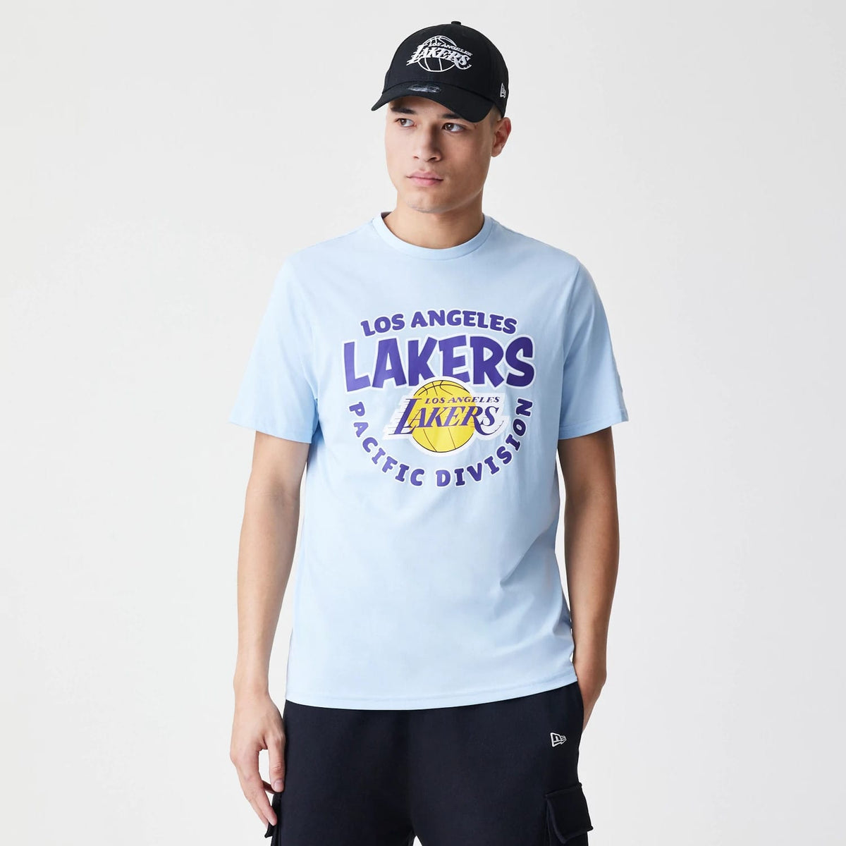 LA Lakers NBA Bubble Wordmark Pastel Blue T-Shirt-zelvios
