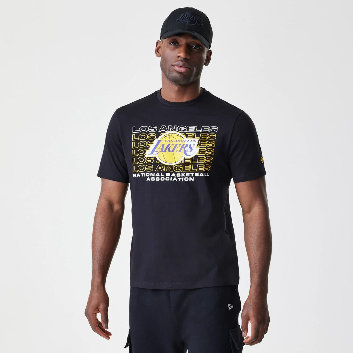 LA Lakers NBA Stack Wordmark Black T-Shirt-zelvios