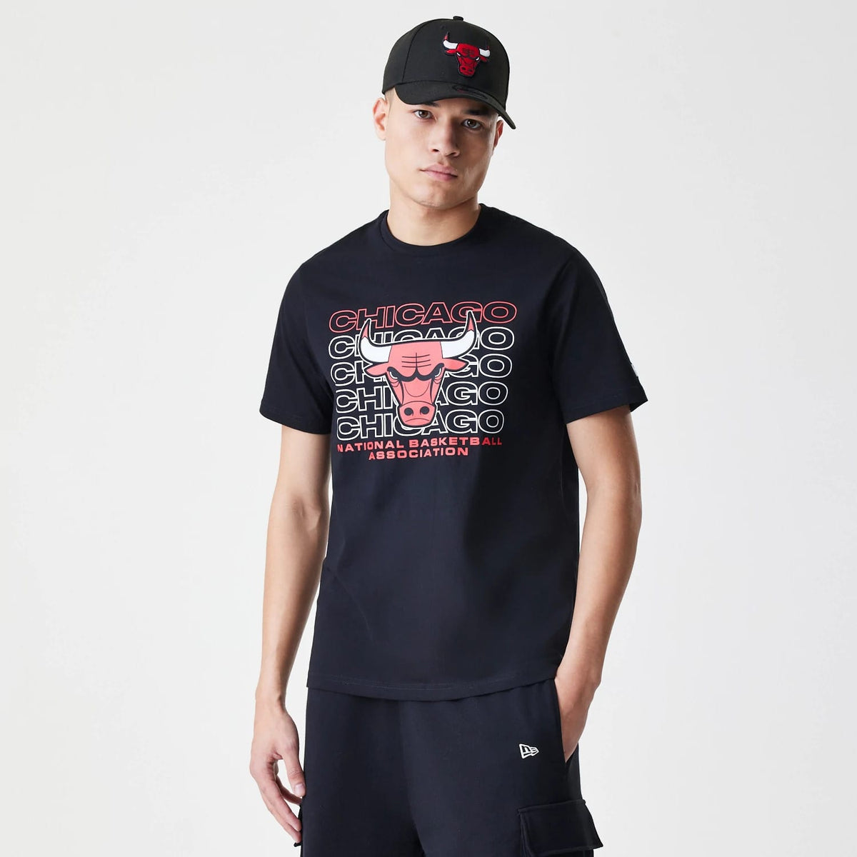 Chicago Bulls NBA Stack Wordmark Black T-Shirt-zelvios