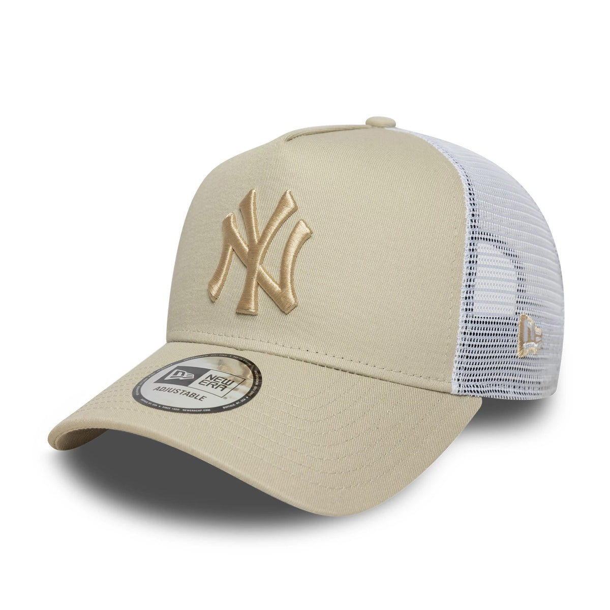 New York Yankees MLB League Essential Light Beige 9FORTY E-Frame Trucker Adjustable Cap-zelvios