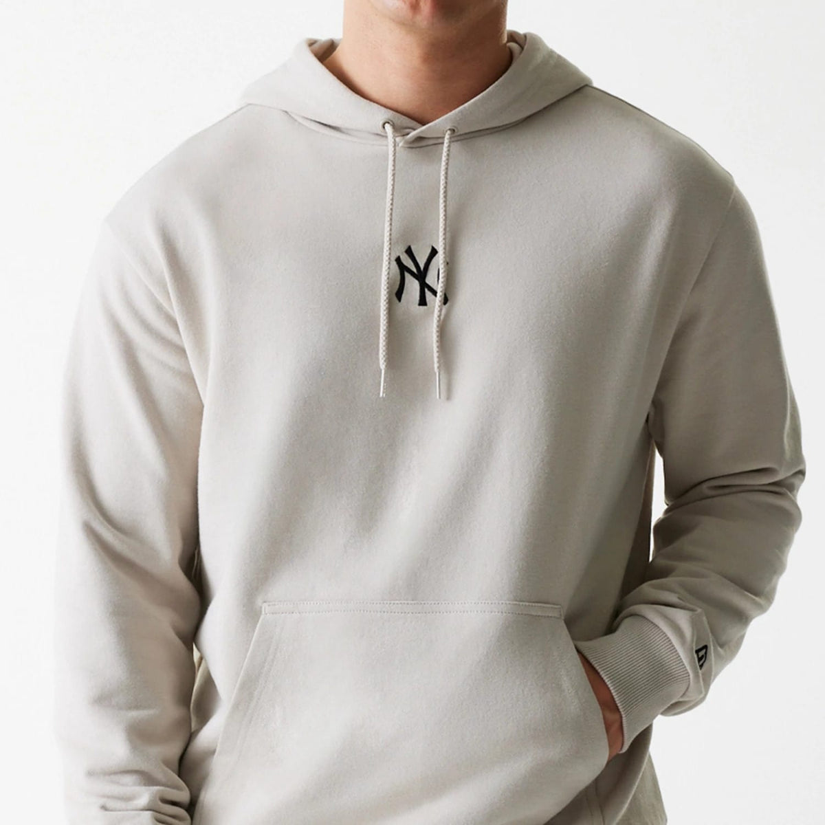 New York Yankees MLB League Essential Midi French Terry Cream Oversized Pullover Hoodie-zelvios