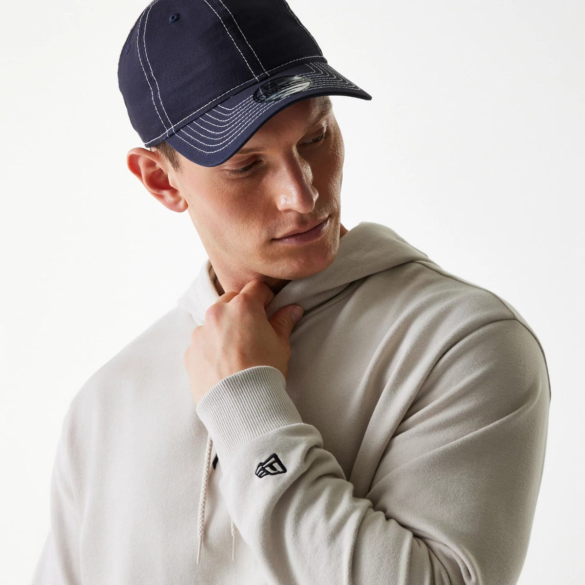 New York Yankees MLB League Essential Midi French Terry Cream Oversized Pullover Hoodie-zelvios