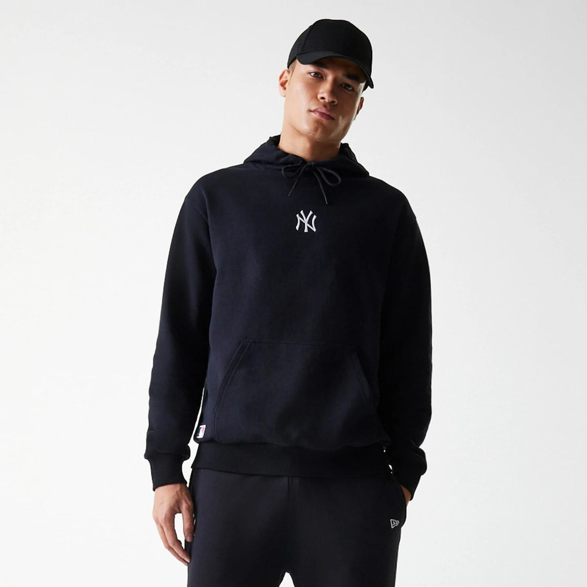 New York Yankees MLB League Essential Midi French Terry Black Oversized Pullover Hoodie-zelvios