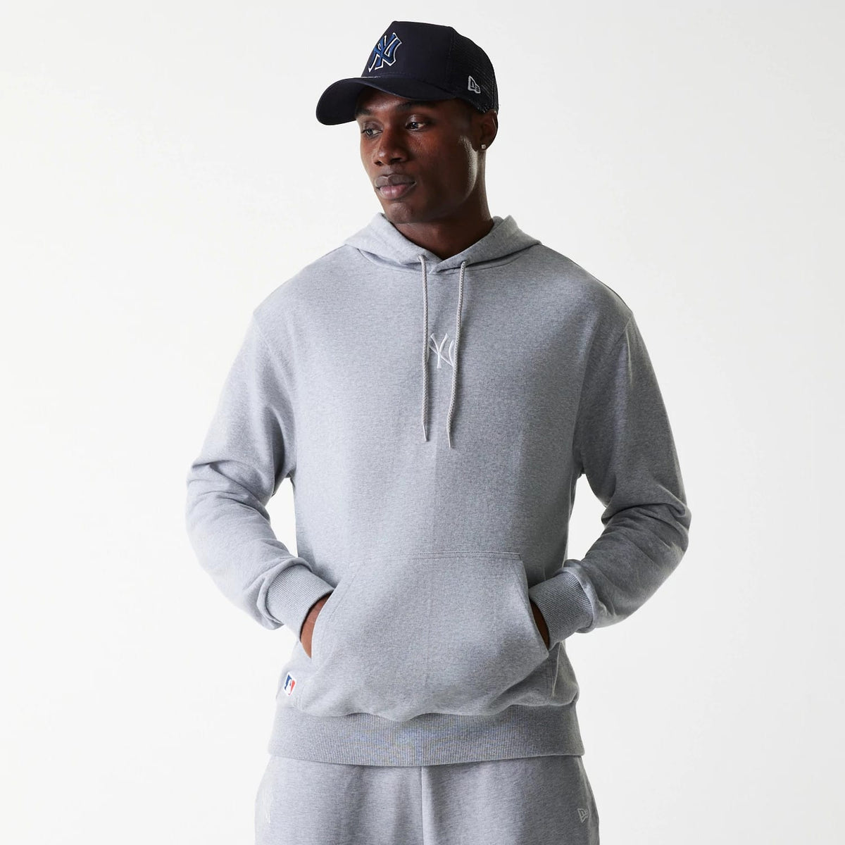 New York Yankees MLB League Essential Midi French Terry Grey Oversized Pullover Hoodie-zelvios