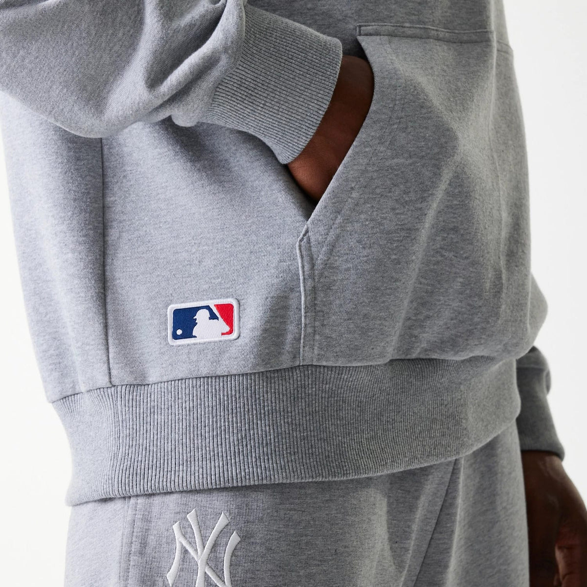 New York Yankees MLB League Essential Midi French Terry Grey Oversized Pullover Hoodie-zelvios