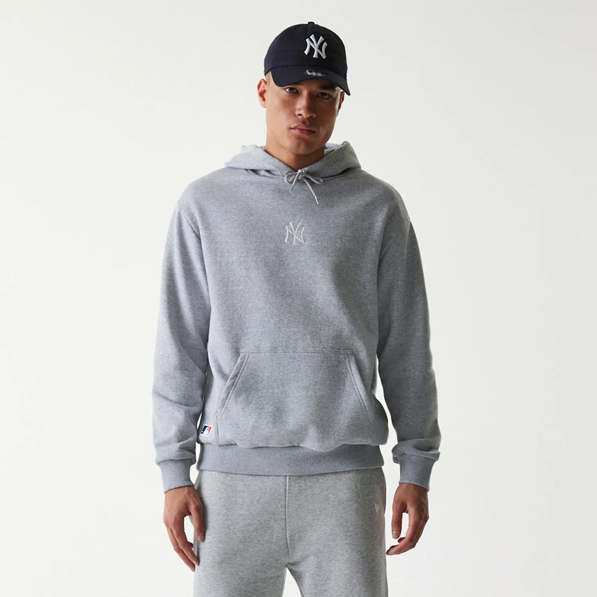 New York Yankees MLB League Essential Grey Oversized Pullover Hoodie-zelvios
