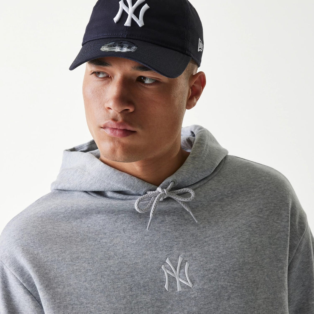 New York Yankees MLB League Essential Grey Oversized Pullover Hoodie-zelvios