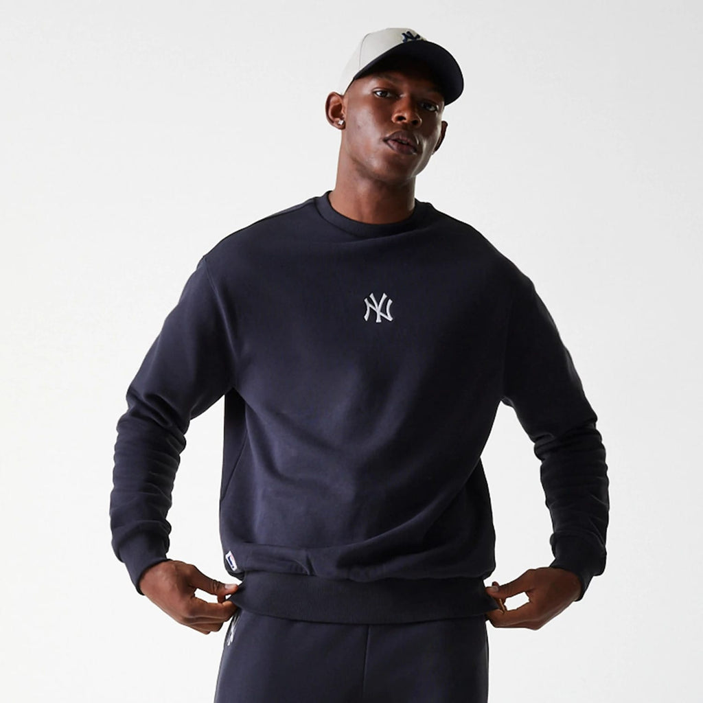 New York Yankees MLB League Essential Midi Navy Oversized Crew Neck Sweater-zelvios