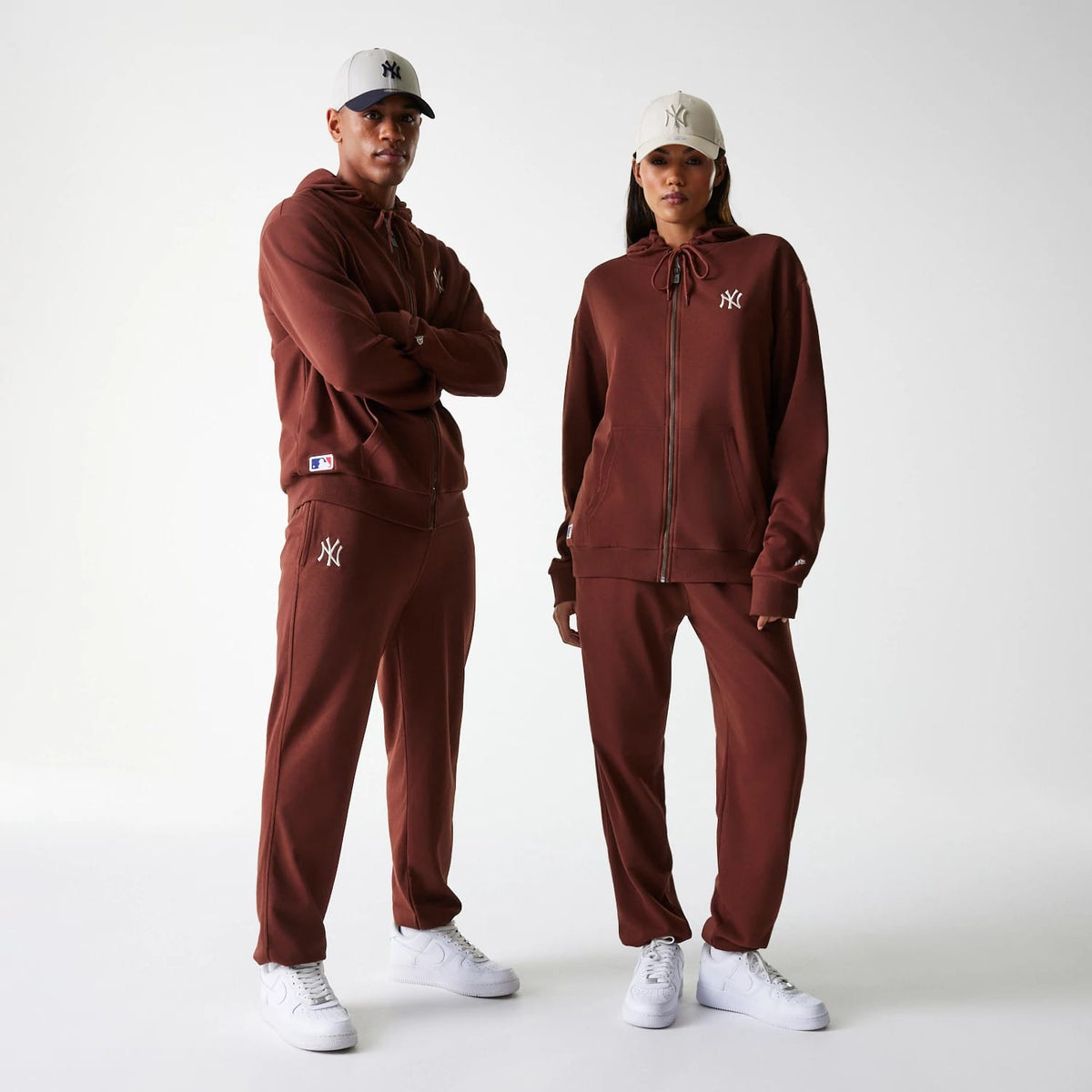 New York Yankees MLB Midi League Essential Brown Oversized Full Zip Hoodie-zelvios