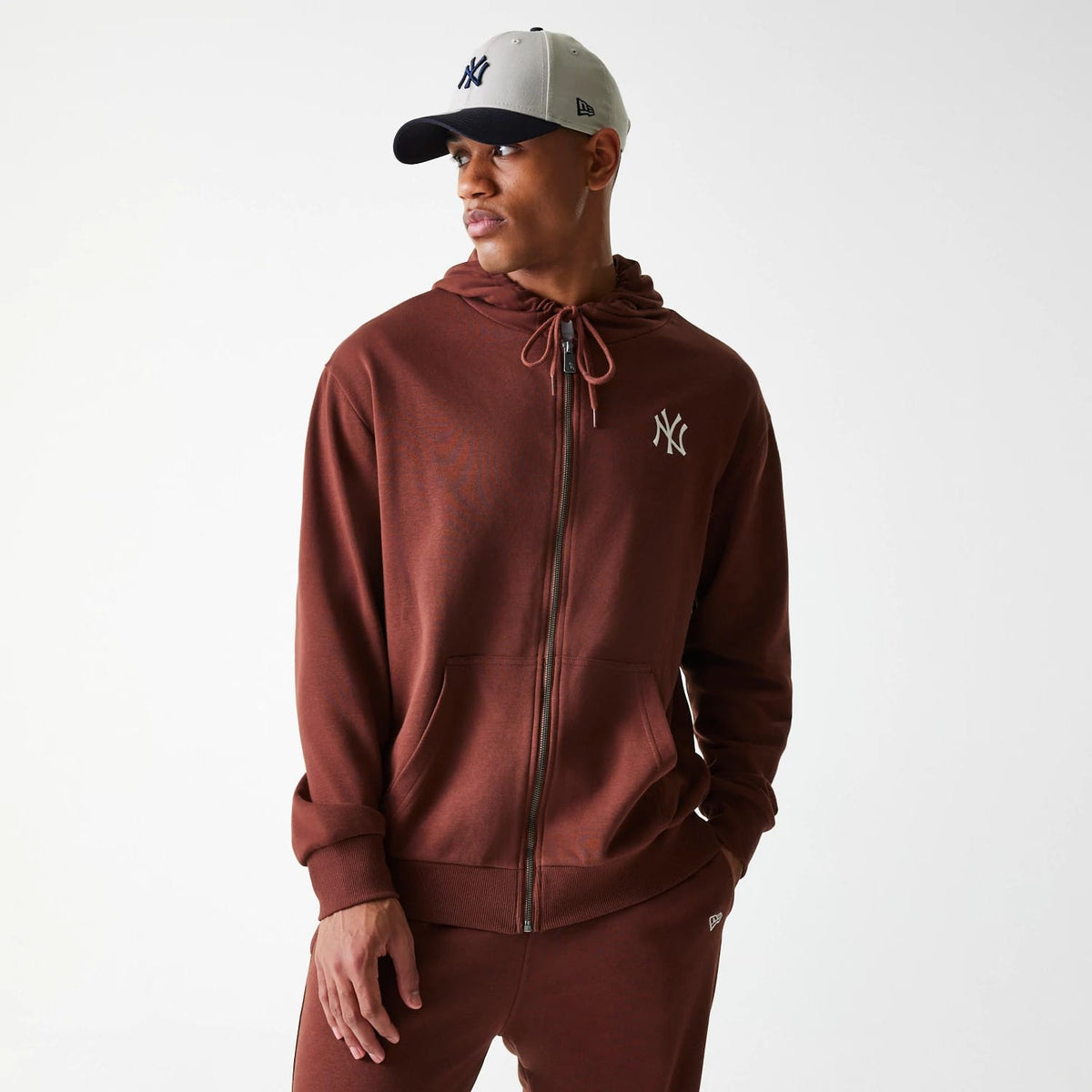 New York Yankees MLB Midi League Essential Brown Oversized Full Zip Hoodie-zelvios